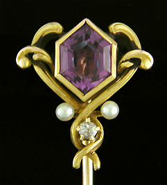 Victorian amethyst and diamond stickpin. (J9086)