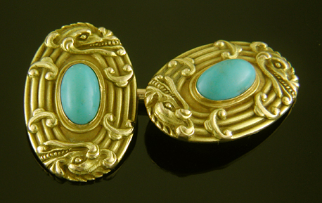 Late Victorian Chinese dragon and turquoise cufflinks. (J9347)