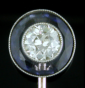 Art Deco diamond in sapphire stickpin. (SP9558)