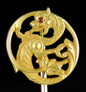 Art Noveau fiery chimera stickpin. (J9474)