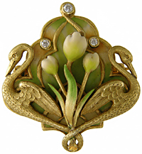 Krementz Art Nouveau swan and tulip brooch. (BR4809)