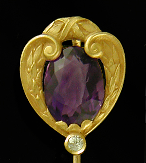 Hans Brassler amethyst and diamond stickpin. (J9383)