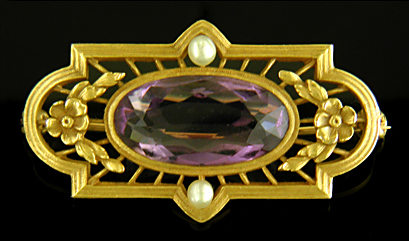 Hans Brassler amethyst and roses brooch. (J9256)