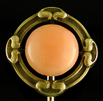 Brassler stickpin with glowing angle skin coral. (J9130)