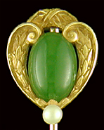 Hans Brassler jade and pearl stickpin. (J9414)