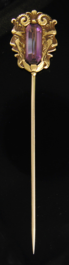 Brassler Bacchus and amethyst stickpin. (J9098)