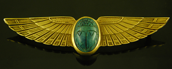 Egyptian Revival winged scarab brooch. (BR9564)