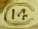 Close up of Carrington & Co. maker's mark on reverse of cufflinks. (J9374)