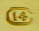 Close up of Carrington maker's mark on reverse of cufflinks. (J8844)