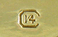 Close up of makers mark on back of cufflinks. (J6789)