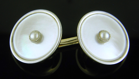 Carrington mother-of-pearl and pearl cufflinks. (J9429)