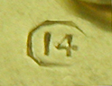 Close up of Carrington maker's mark on reverse of cufflinks. (J9287)