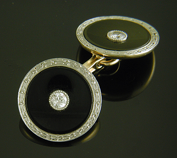 Carrington onyx and diamond cufflinks. (J9144)