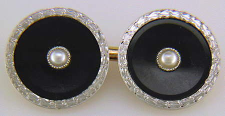 Carrington onyx and pearl dress set crafted in platinum and 14kt yellow gold. (J8478)