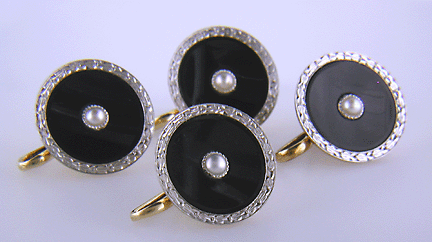 Carrington onyx and pearl dress set crafted in platinum and 14kt yellow gold. (J8478)