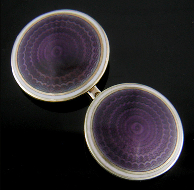 Carrington purple guilloche enamel cufflinks. (J9082)