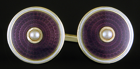 Carrington purple enamel and pearl cufflinks. (J9476)