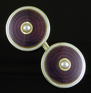 Carrington purple enamel and pearl cufflinks. (J9476)