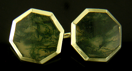 Carter, Howe Moss Agate cufflinks crafted in 14kt yellow gold. (J8851)