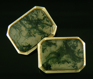 Carter, Howe Moss Agate cufflinks crafted in 14kt yellow gold. (J8772)