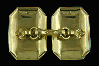 Rear view of Charles Keller platinum on gold cufflinks. (J8683)
