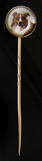 Victorian collie reverse intaglio stickpin. (J9049)