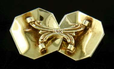 Rear view of antique 14kt yellow and white gold cufflinks. (J7485)