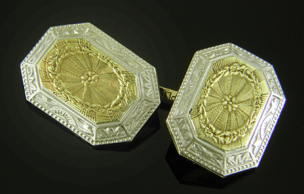 Elegantly engraved Art Deco cufflinks. (J9375)