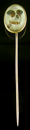 Victorian reverse intaglio terrier stickpin. (SP9607)