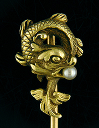 French stickpin of sea serpent and pearl. (J9021)