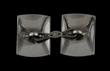 Rear view of antique white gold cufflinks with monogrammed 'G'. (J6810)