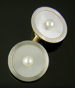 L.E. Garrigus pearl and mother-of-pearl dress set. (J8984)