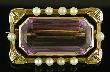 Hans Brassler amethyst and pearl brooch. (BR9140)