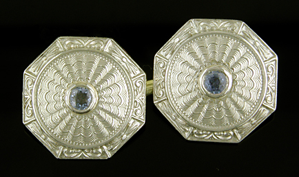 Huger Art Deco sapphire cufflinks. (J9278)