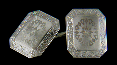 Antique intricately engraved white gold cufflinks. (J8696)