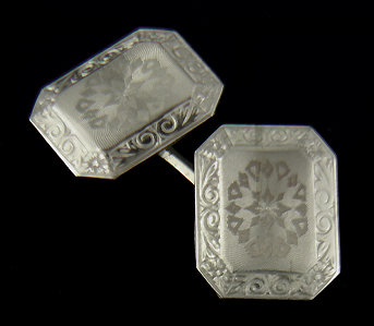 Antique intricately engraved white gold cufflinks. (J8696)