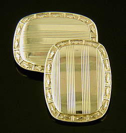 Kohn & Co. cushion-shape gold cufflinks with pinstripes. (J7432)