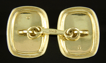 Kohn & Co. cushion-shape gold cufflinks with pinstripes. (J7432)