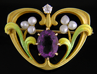 Krementz Art Nouveau amethyst and pearl brooch. (J9052)
