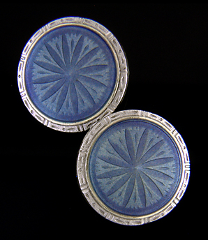 Elegant blue guilloche enamel cufflinks. (J9072)
