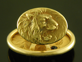 Krementz roaring lion with amethyst cufflinks. (J9290)