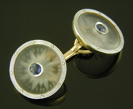 Sapphire and frosted glass cufflinks. (CL9528)
