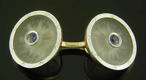 Sapphire and frosted glass cufflinks. (CL9528)