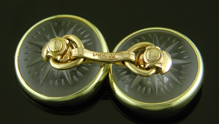 Sapphire and frosted glass cufflinks. (CL9528)