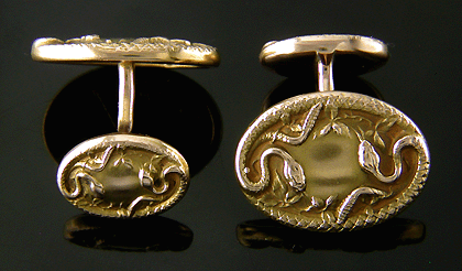 Krementz serpent cufflinks crafted in 14kt gold. (J8832)