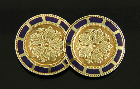 Antique 14kt yellow gold and blue enamel Larter cufflinks. (J7449)