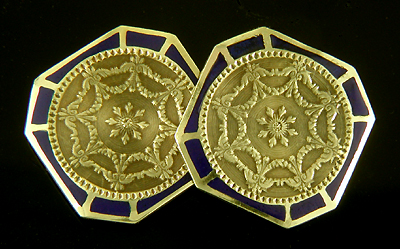 Larter & Sons cufflinks with garlands and blue enamel borders. (J9128)