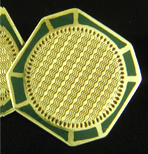 Larter 14kt yellow gold and green enamel cufflinks. (J9213)