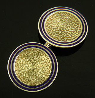 Antique 14kt yellow gold and blue enamel Larter cufflinks. (J8980)