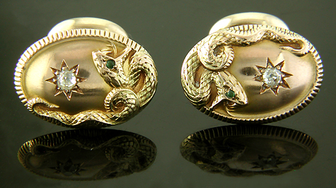 Victorian serpent cufflinks crafted in 14kt gold. (J8966)